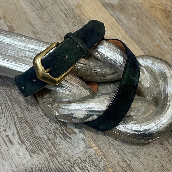 Talbots Vintage Suede Black Watch Plaid Leather Belt Size Medium - Picture 1 of 7